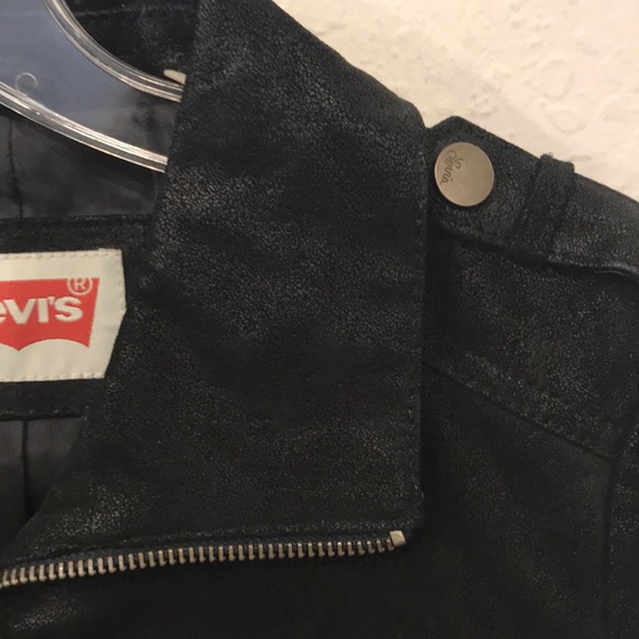 LEVIS black fitted cropped 100% leather coat XS - Picture 7 of 8
